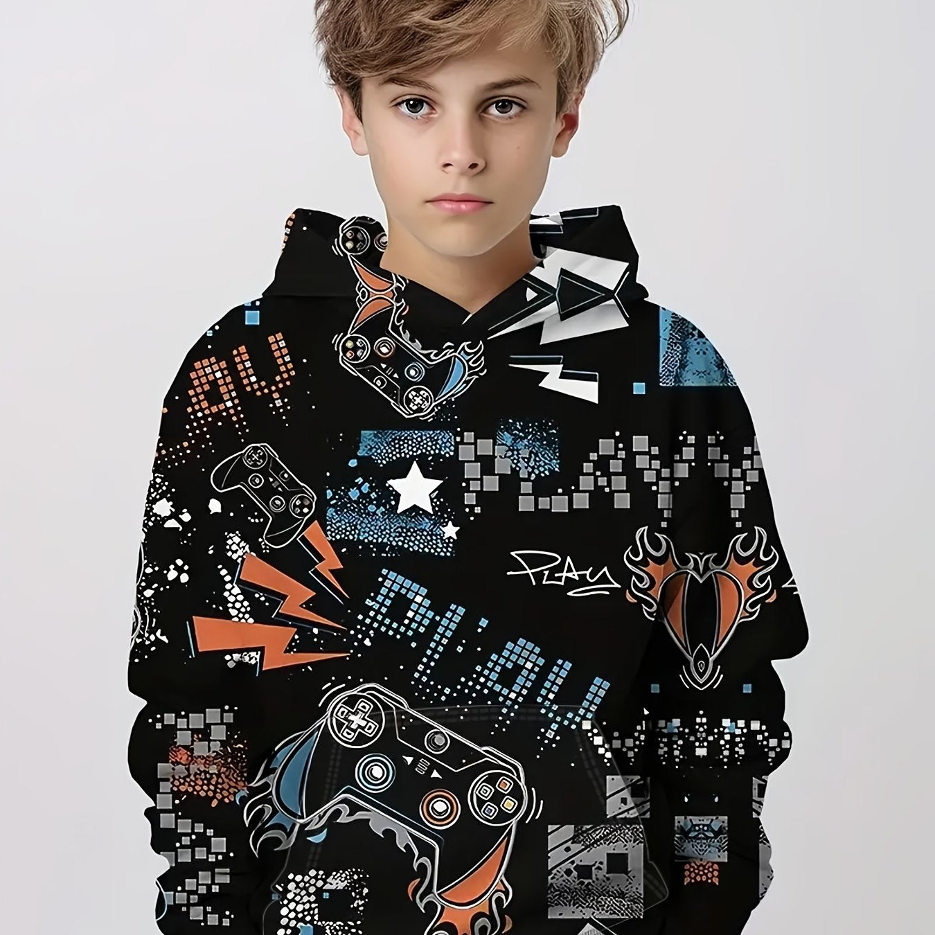 Stylish Gamepad 3D Print Boys Hoodie Top for Kids