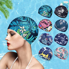 Printed Nylon Swimming Cap for Long Hair Men Women Pool