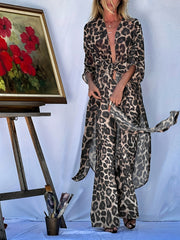 Sailboat Print 2 Piece Beachwear Vacation Style Kaftan Cover Up