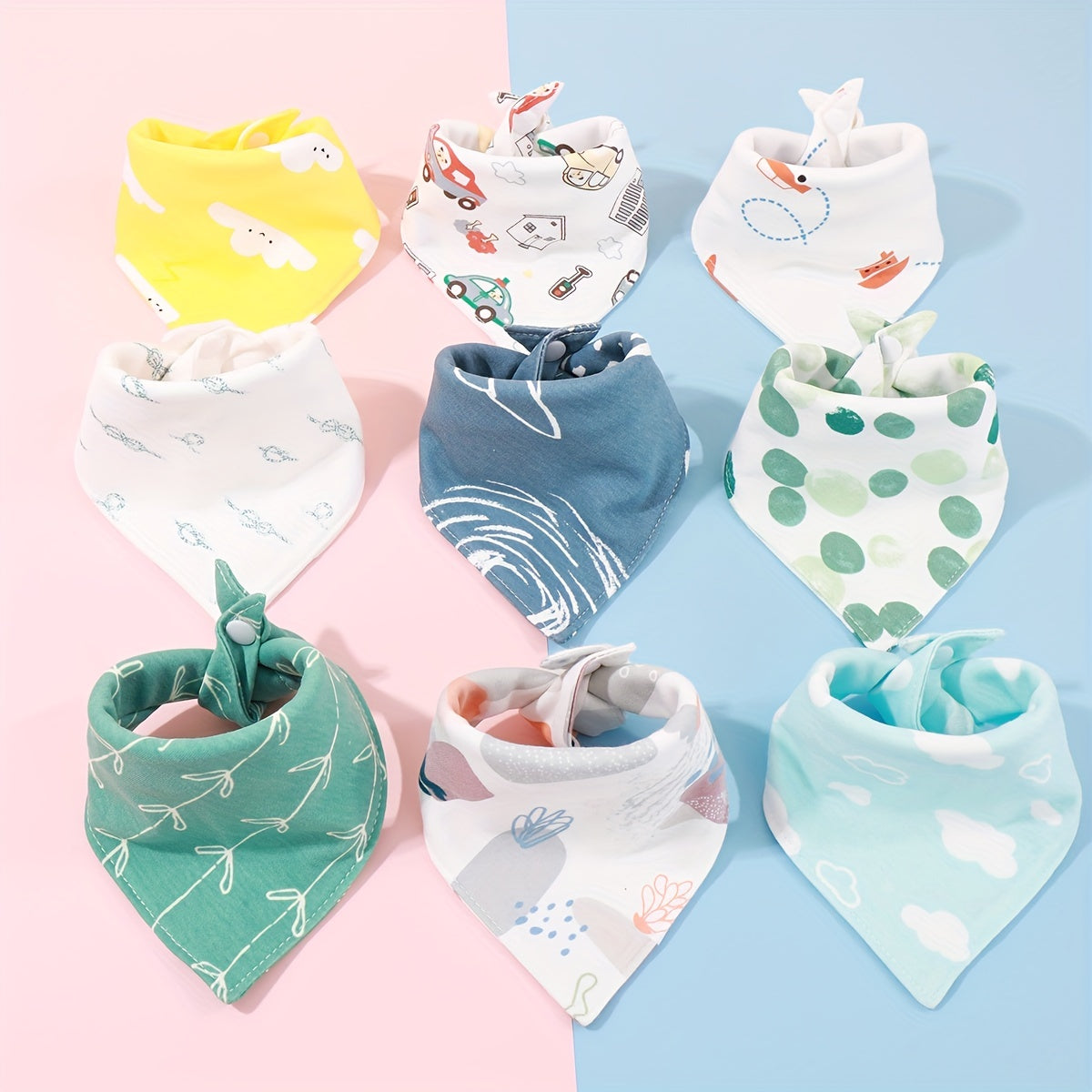Assorted Cartoon Print Baby Bibs for Boys Girls, Pack of 2, 3, or 5