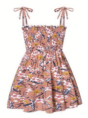 Leopard Lace Up Shirred Beach Cami Dress