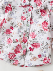 Girls Floral Lapel Shirt Elastic Cotton Top
