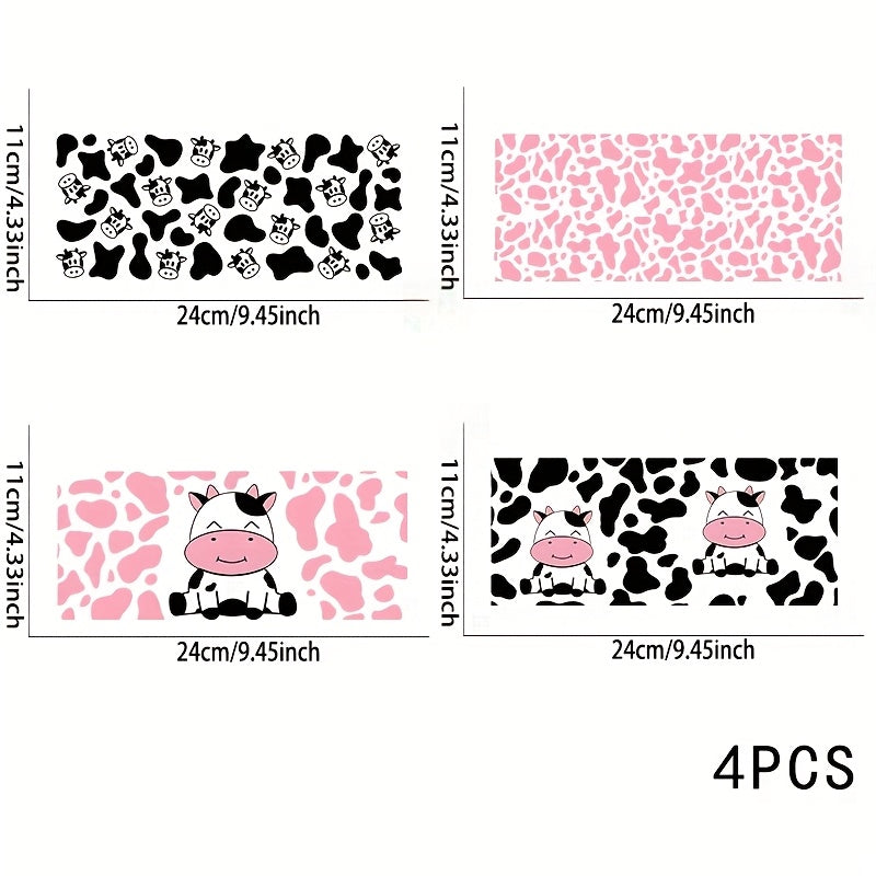 4pcs Cow UV DTF Cup Wrap Decal Stickers Set for Mugs Water Bottles