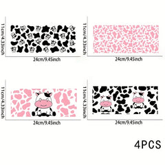 4pcs Cow UV DTF Cup Wrap Decal Stickers Set for Mugs Water Bottles