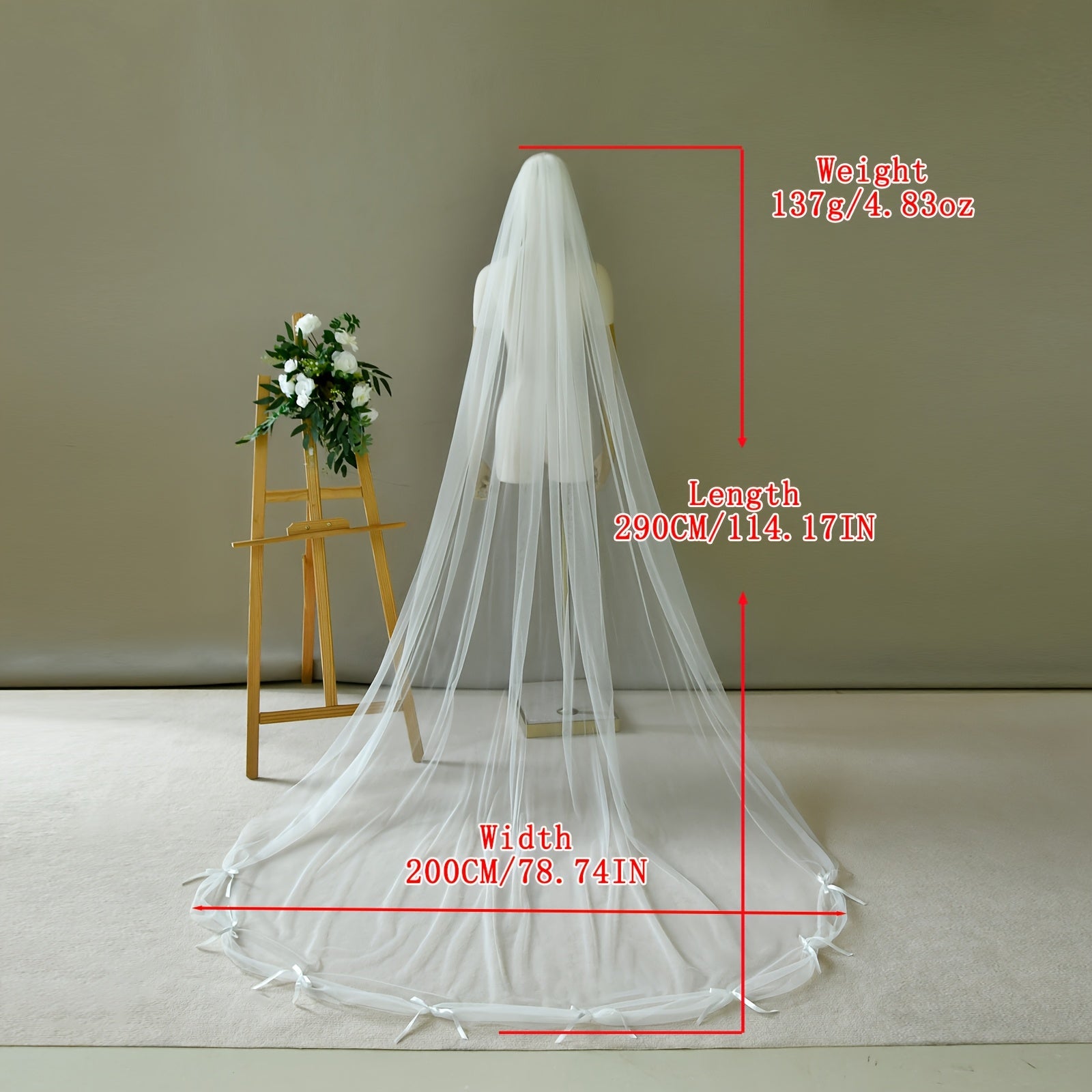 Cathedral Train Bridal Veil with Bow Long Train Wedding Headpiece