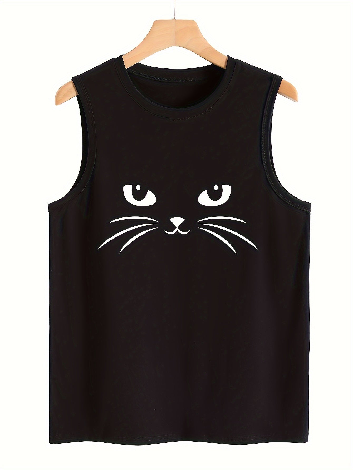 Cat Print Sleeveless Sports Vest Stretchy Casual Tops Women's Activewear