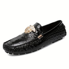 Men's Croc Print Slip On Loafers Metallic Decor Anti-skid Sole Shoes