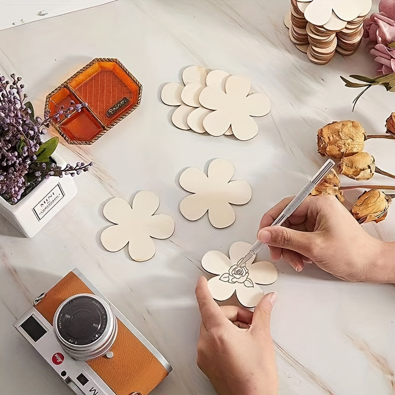 Wooden Blank Flower Graffiti Shapes DIY Painting Coasters 5pcs