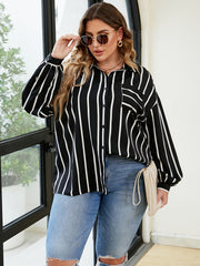  Striped Loose Fit Shirt Women's Casual Blouse