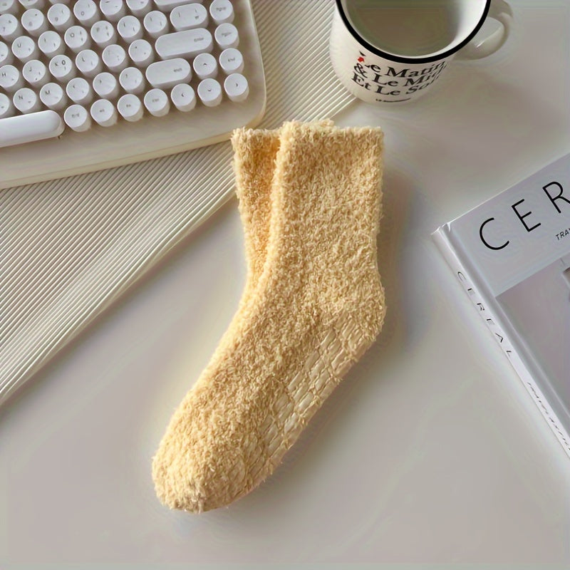 3 Pairs Solid Fuzzy Socks Warm Mid Tube Women's Stockings