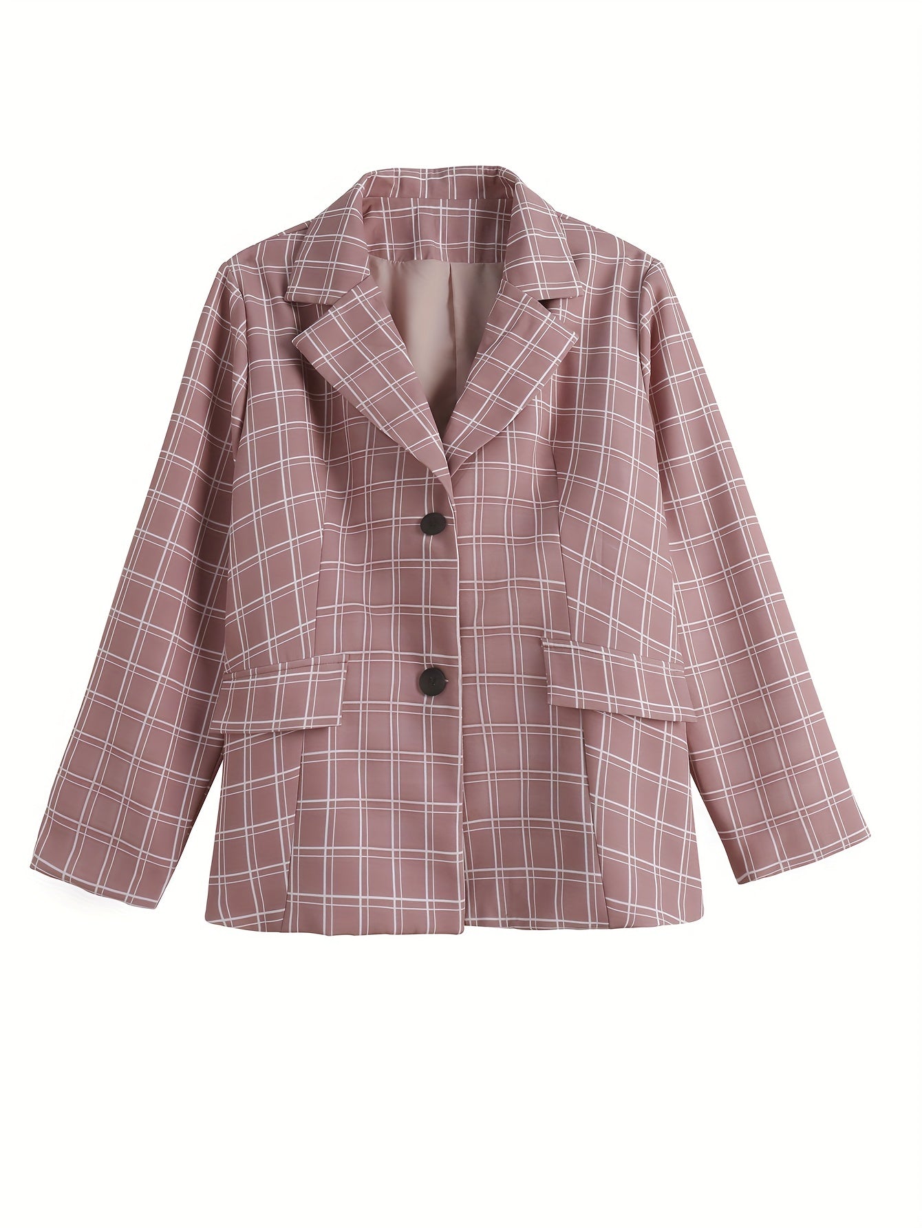  Grid Print Single Breast Button Blazer