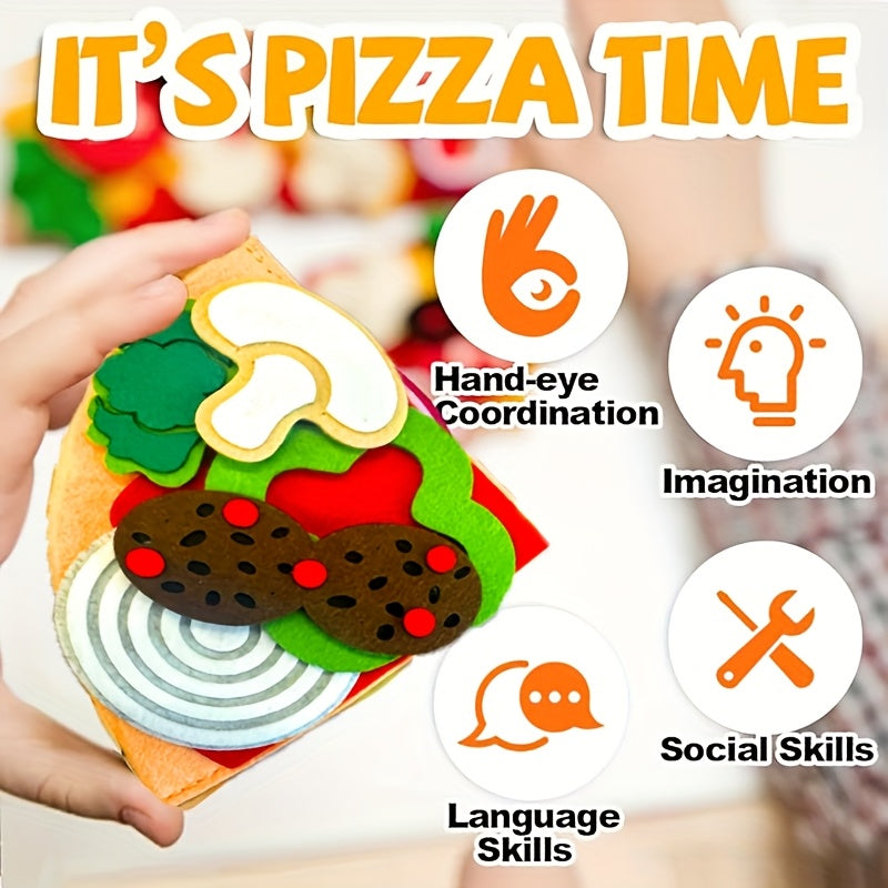 34pcs Fun Felt Pizza Set Simulation Food for Cognitive Recognition Ability