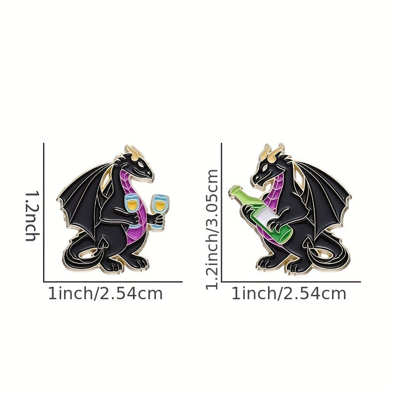 Dragon Wine Enamel Pins Funny Animal Drinking Pattern Brooches Lapel Badges