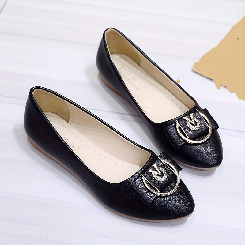 Pointed Toe Flat Shoes with Buckle Bow Slip On Versatile Walking Flats