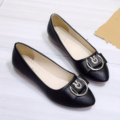 Pointed Toe Flat Shoes with Buckle Bow Slip On Versatile Walking Flats