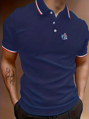 Men's Cartoon Graphic Polo Shirt Casual Button Up Short Sleeve Shirt