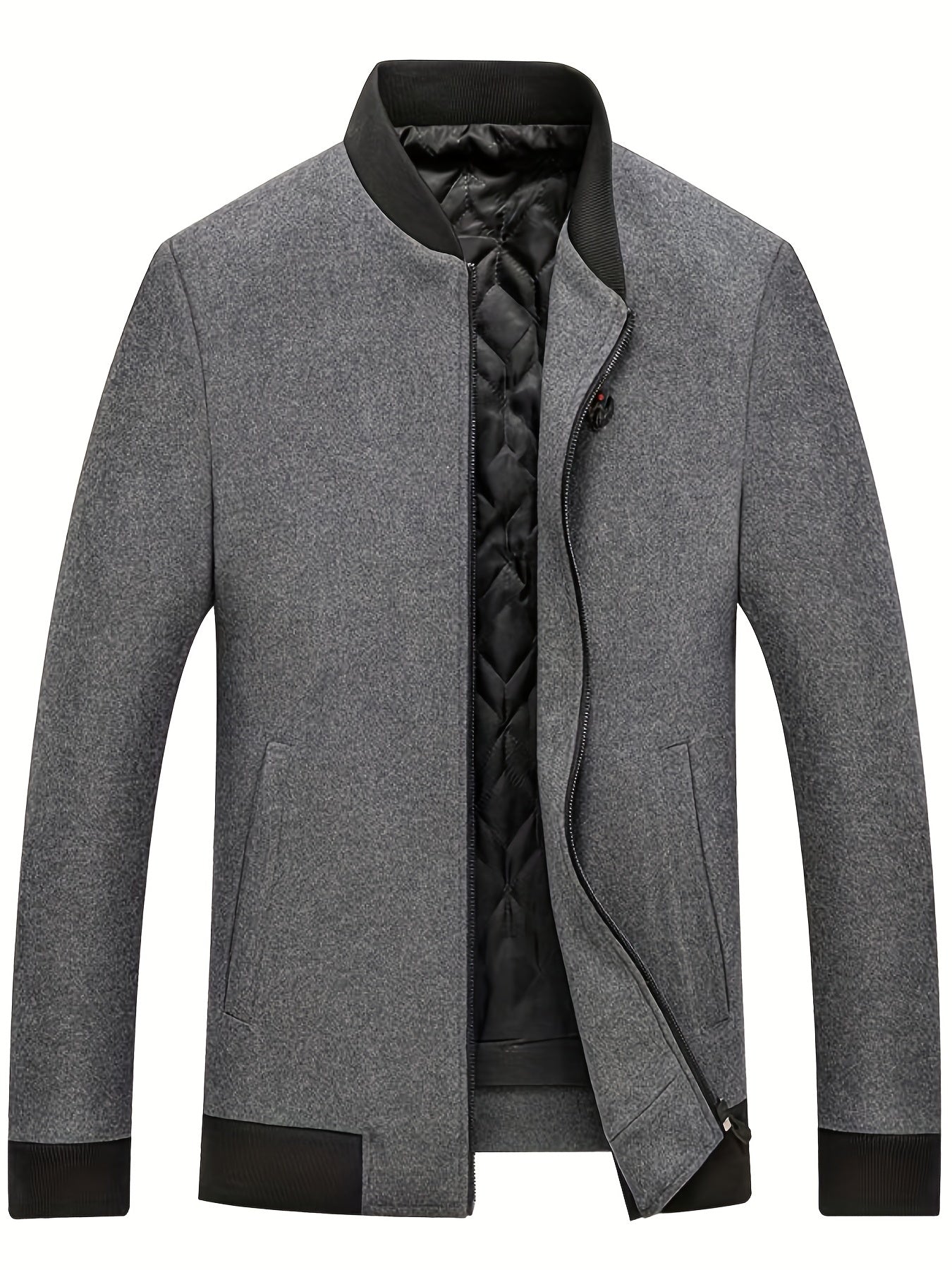 Men's Woolen Coat Casual Long Sleeve Cotton Thickened Jacket