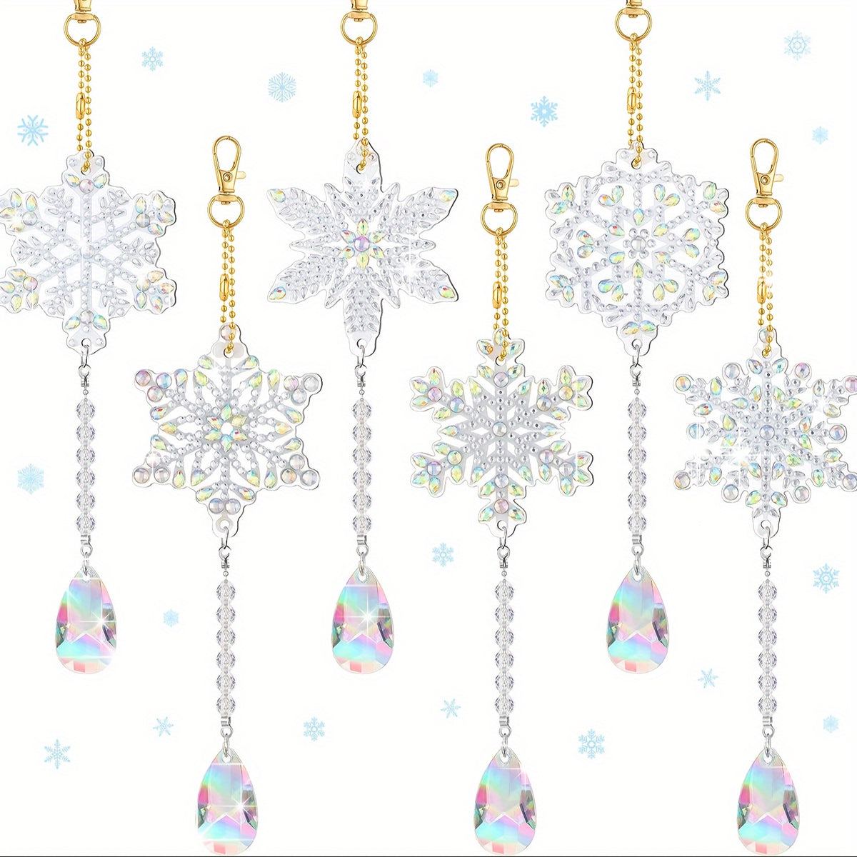 6pcs Snowflake Faux Diamond Painted Hanging Pendant Set