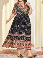  Paisley Floral Print V Neck Maxi Kaftan Dress