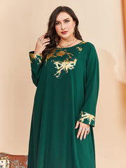  Colorblock Floral Print Long Sleeve Round Neck Maxi Dress