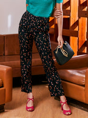  Boho Pants Women's Floral Print Button Fly Trousers