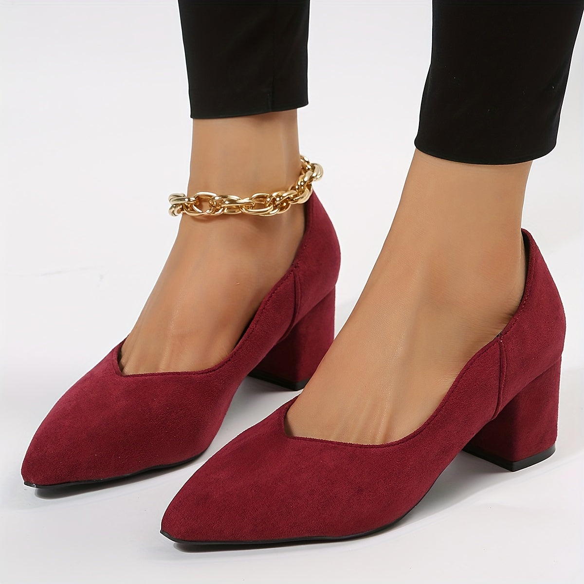 Women's Chunky Heels Point Toe Work Shoes Dress Pumps