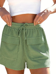  Women's High Rise Stretchy Crinkle Shorts With Pockets