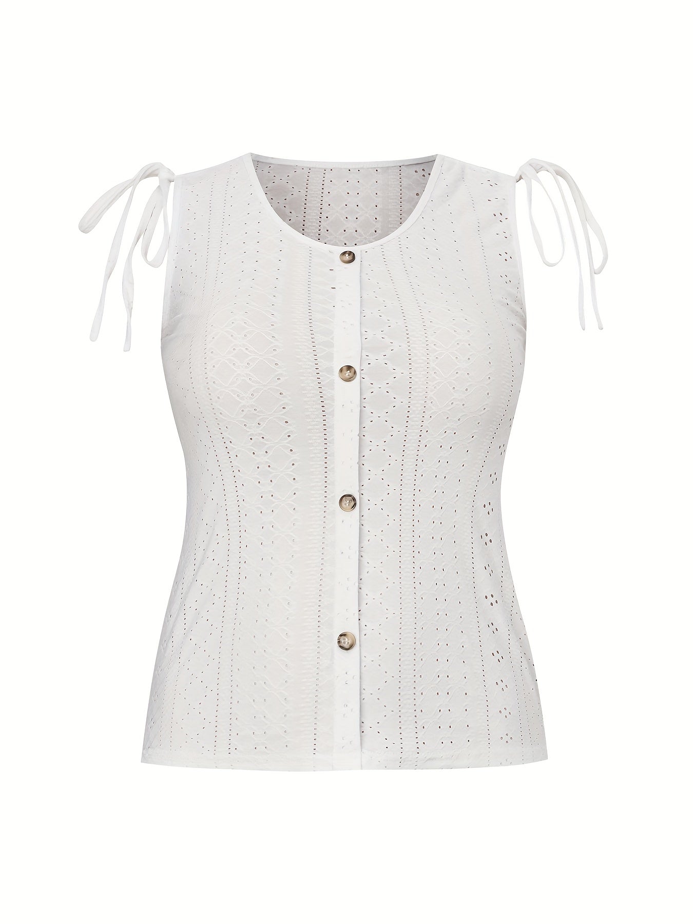  Casual Tank Top Women's Eyelet Embroidered Button Decor