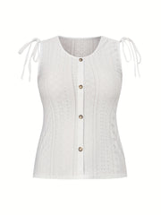  Casual Tank Top Women's Eyelet Embroidered Button Decor