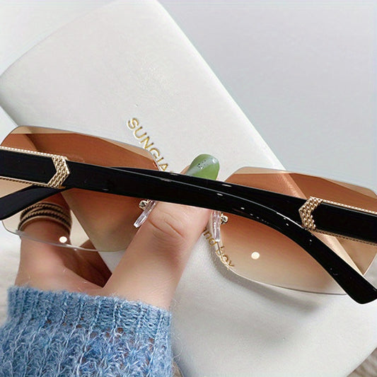 Rimless Square Sunglasses Gradient Lens Cut Edge Eyewear UV 400