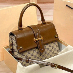 Vintage Geometric Print Crossbody Bag Light Brown