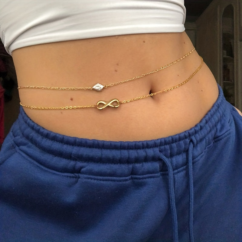 Faux Pearls Beads Thin Waist Chain Summer Beach Body Chain Accessories