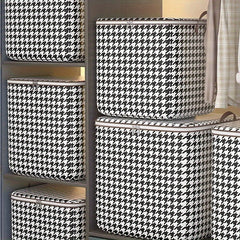 Large Houndstooth Clothes Storage Bag - Dustproof Bag with Handles