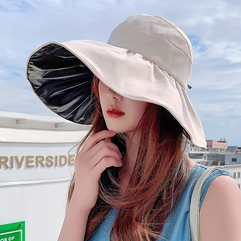 Candy Ponytail Visor Hat Wide Brim Beach Cap Shell Summer UV Protection