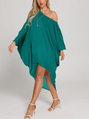 One Shoulder Cover Up Shirt Loose Fit Asymmetrical Long Sleeve Rash Guard