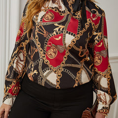  Blouse Paisley Print Long Sleeve High Neck Knot Shirt