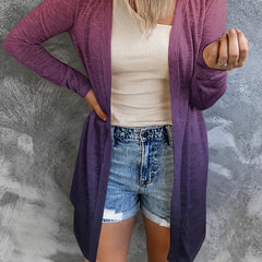  Colorblock Ombre Print Long Sleeve Cardigan