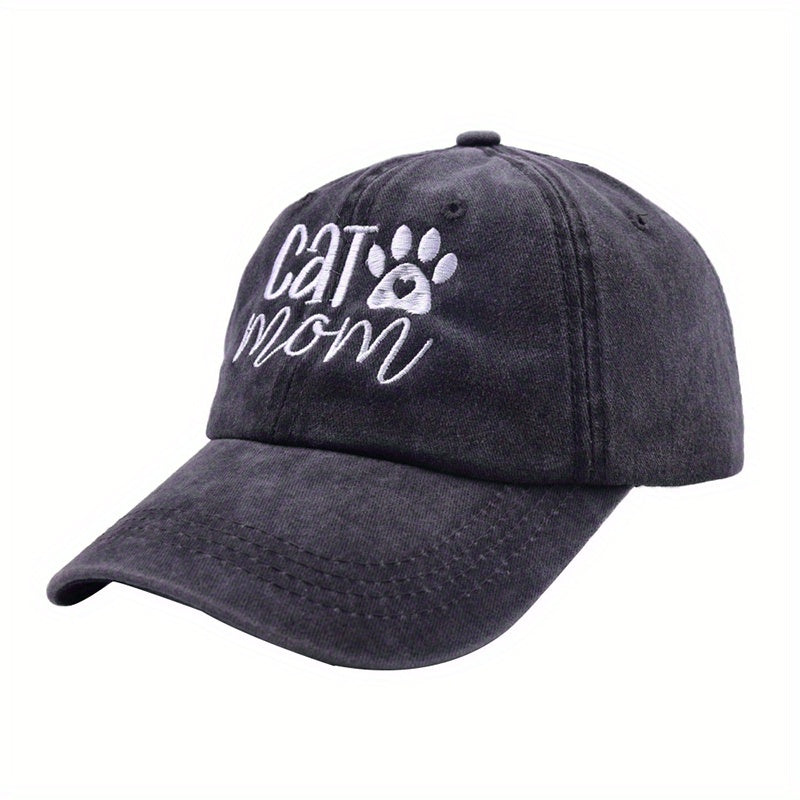 Cat Dog Mom Baseball Cap Vintage Embroidered Washed Distressed Dad Hat