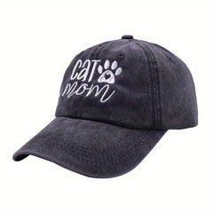 Cat Dog Mom Baseball Cap Vintage Embroidered Washed Distressed Dad Hat