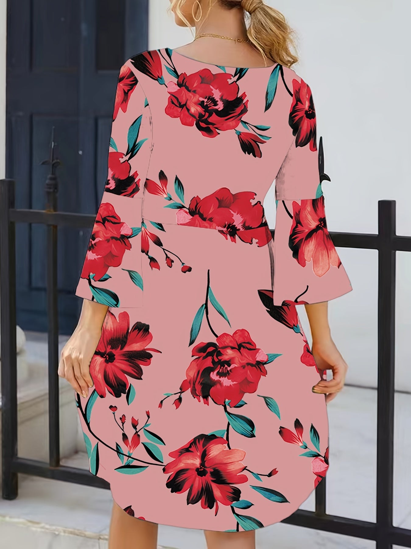  Boho Dress Women's Plus Floral Print Pleated Dress