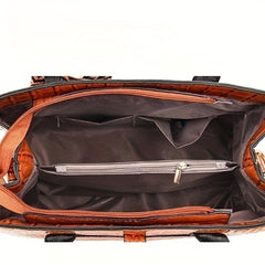 3 Pcs Crocodile Embossed Bag Set Tote Shoulder Clutch Card Case