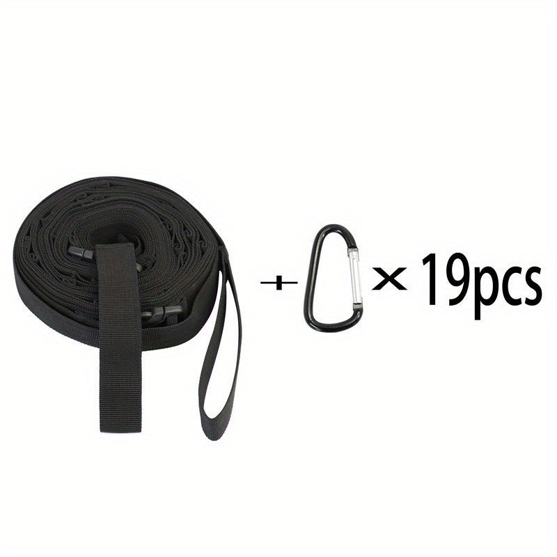 19 Hooks Carabiner Tent Lanyard Camping Clothesline & Storage Belt