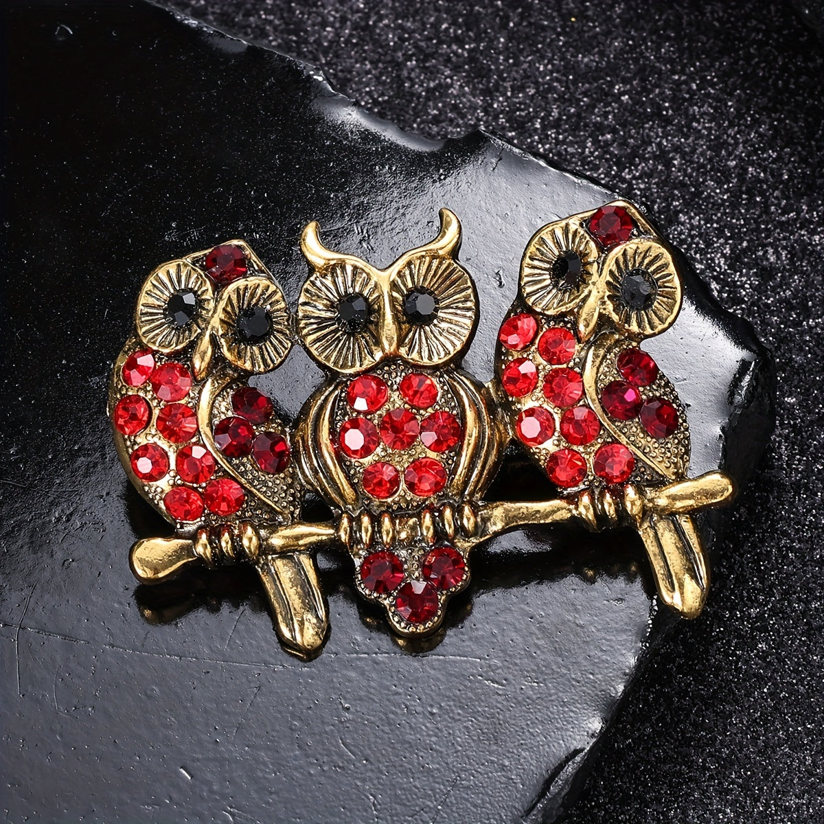 Men's Vintage Owl Rhinestone Breastpin