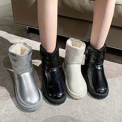 Glitter Faux Leather Plush Lined Snow Boots Fall Winter Warm Snow Shoes