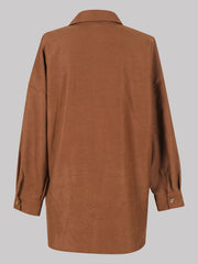  Solid Long Sleeve Button Up Collar Shirt Top With Pockets