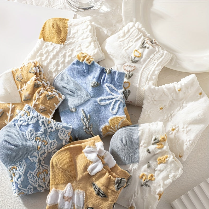 10 Pairs Floral Print & Lightweight Ankle Socks Women's Stockings