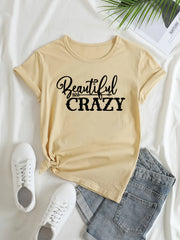 Letter Graphic Sports Round Neck T shirt Short Sleejson