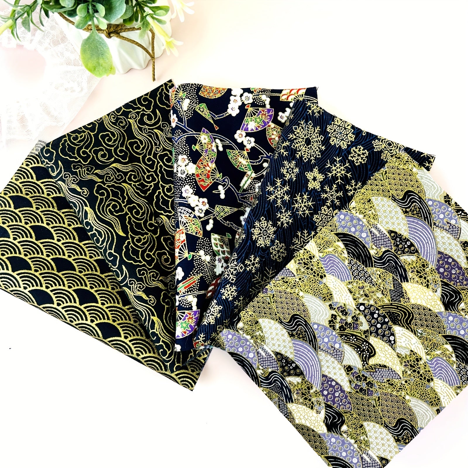 5pcs Japanese Cotton Fabric DIY Kimono Sewing Dolls Bags Clothing Navy