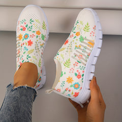 Floral Print Sock Shoes Low Top Slip On Comfy Running Shoes