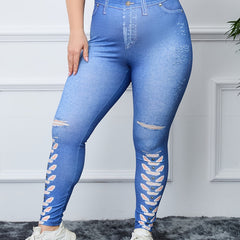  Denim Print High Rise Skinny Leggings